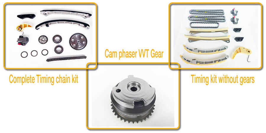 Changsha TIMEK fornisce il kit della catena di distribuzione del motore, il phaser della camma VVT, il tendicatena di distribuzione, l'ingranaggio del pignone, il binario di guida della catena di distribuzione, il braccio del tendicatena, il tenditore della pompa dell'olio.
